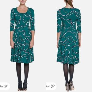 Boden Highgate Green Beads Print Jersey 3/4-Length Sleeves Dress